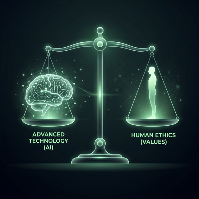 Balanza de justicia con símbolo de IA